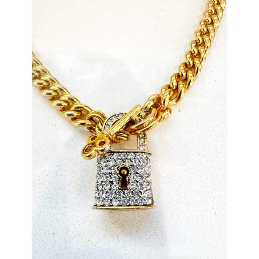 Juicy Couture Gold Tone Chunky Curb Chain Necklace with Crystal Padlock Necklace